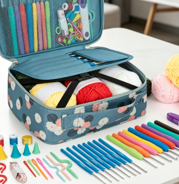 Blue Floral Themed Crochet Kit (Portable)