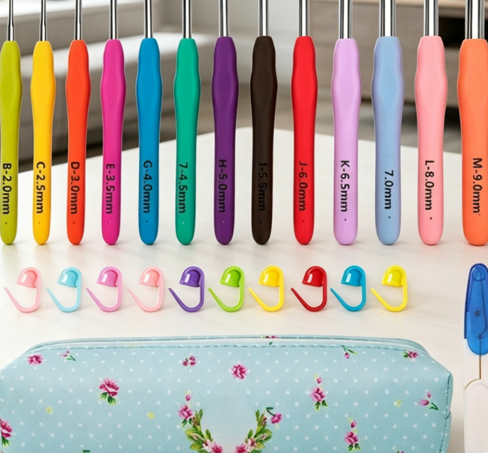 Multi Size Ergonomic Crochet Hooks with Storage Box