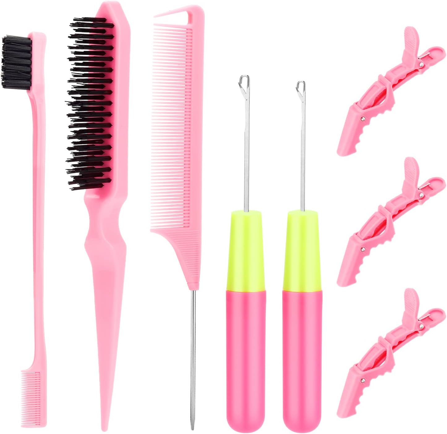 Hair extension crochet kit (includes edge brush, comb, clips, and latch hook)