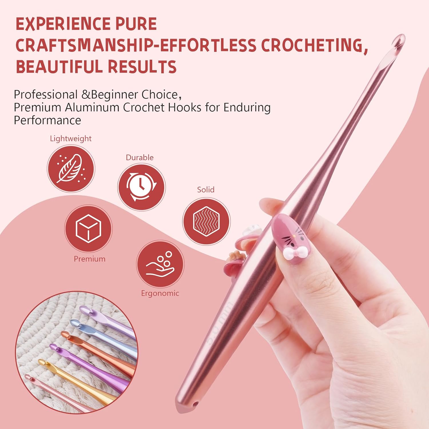 Ergonomic aluminum crochet hook set with storage case (comfortable crafting experience) Image 2