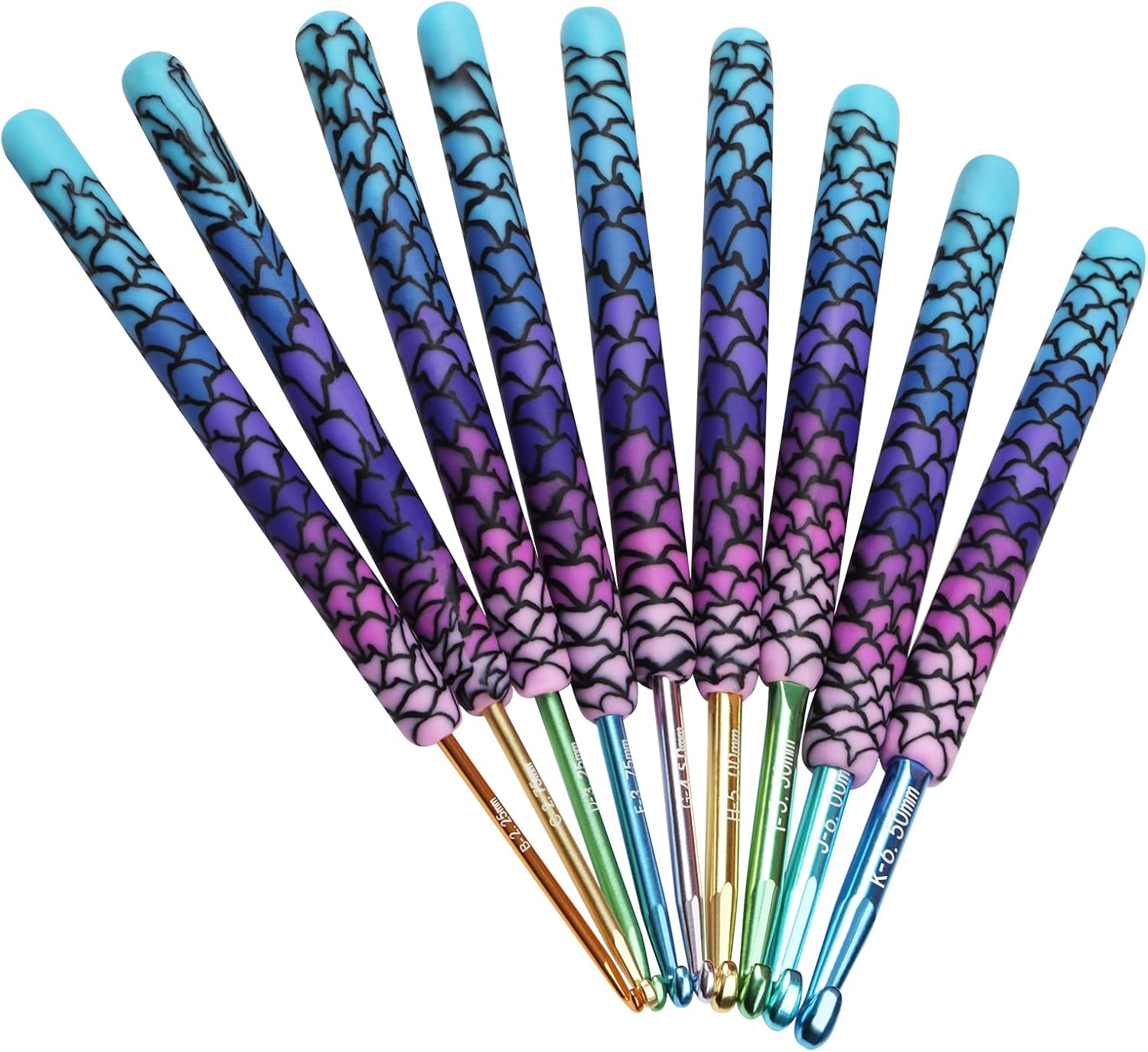 Ergonomic long crochet hook set (yarn knitting and crafting)