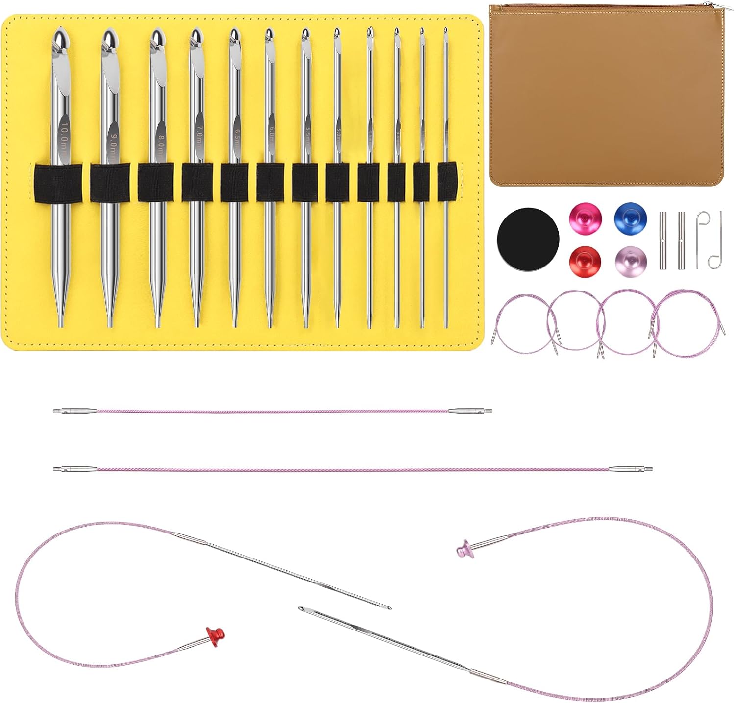 Interchangeable Tunisian crochet hook set with cables (ergonomic kit for blankets and scarves)
