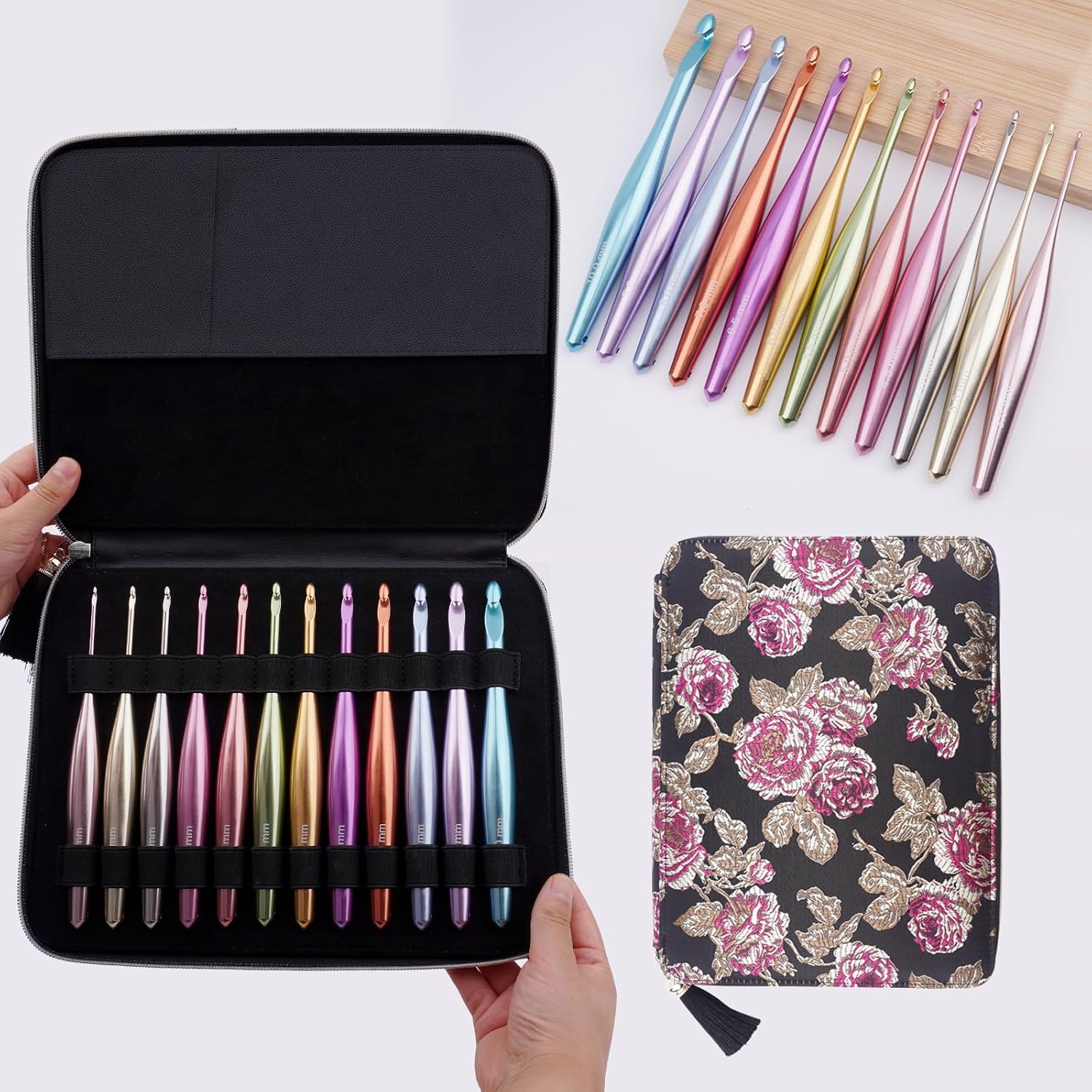 Ergonomic aluminum crochet hook set with storage case (comfortable crafting experience)