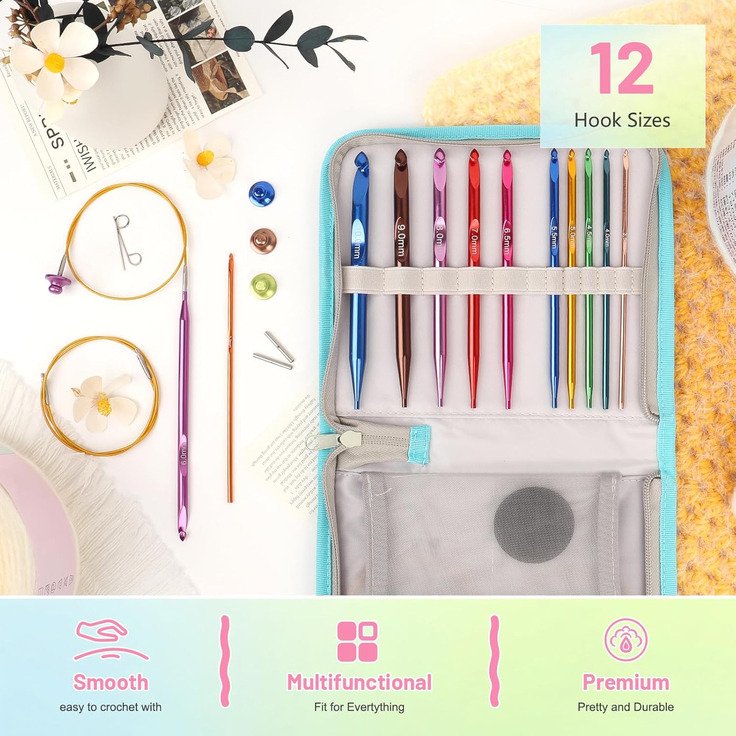 Colorful interchangeable Tunisian crochet hook set with cables Image 2
